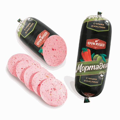 МОРТАДЕЛА С ЧУШКИ И МАСЛИНИ 750ГР. КРУМ МУШЕВ - ЦЕНА ЗА БР.