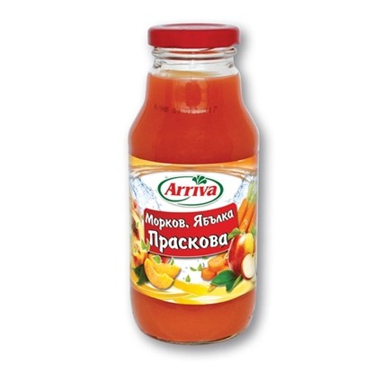 СОК АРИВА ПРАСКОВА,МОРКОВ И ЯБЪЛКА 330МЛ.*15БР.