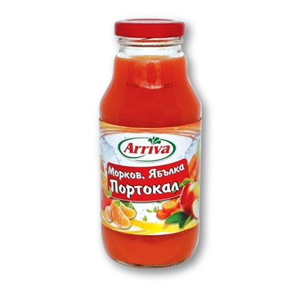 СОК АРИВА ПОРТОКАЛ, МОРКОВ И ЯБЪЛКА 330МЛ.*15БР.