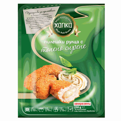 ПИЛЕШКИ РУЛЦА С ТОПЕНО СИРЕНЕ /ЗАМРАЗЕНИ/ 250ГР.*16БР. ПИКАНТ