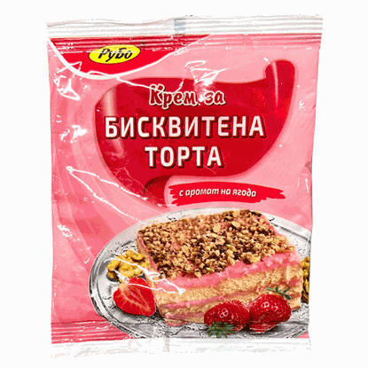 КРЕМ ЗА БИСКВИТЕНА ТОРТА ЯГОДА 60ГР.*10БР. РУБО
