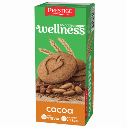 БИСКВИТИ БЕЗ ЗАХАР КАКАО WELLNES 102ГР.*18БР. ПРЕСТИЖ